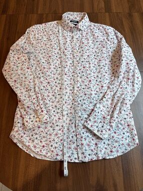 Express Men’s Slim Fit Floral Button Down Shirt - Size M - White/Red/Blue